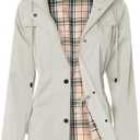 SaphiRose Women's Waterproof Rain Jacket Long Lined Raincoat Outdoor Windbreaker with Hood (Beige, Medium)