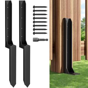 Fence Post Repair Kit，Heavy Duty Steel Fence Post Anchor Ground Spike ，Quick Fix Broken/Leaning Wood Posts with，and Fixed Fence Posts(One-Piece 33.7",2 pcs)