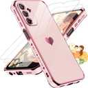 LeYi for Galaxy A15-5G Phone Case: with Tempered Glass Screen Protector [2 Pcs]+ Full Camera Lens Protection, Love Heart Plating Girly Women Luxury Shockproof Android A 15, Pink