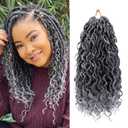 Goddess Locs Crochet Hair 12 Inch 7 Packs Ombre Grey Boho Faux Locs Crochet Hair for Black Women Pre Looped Crochet Locs with Curly Ends (1B/Gray)