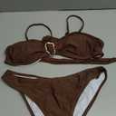 Fanuerg Women's Strapless Bandeau Bikini Sets Ring Tie Back Two Piece Swimsuit High Cut Cheeky Bathing Suits (Large, Brown)
