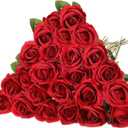 Hotop 20 Pcs Artificial Rose Flowers with Long Stem, Real Lifelike Silk Realistic Plastic Bouquet Roses Bulk for Home Decor Bridal Wedding Party Table Center pieces Decorations (Red)