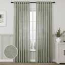 Sage Green Semi Sheer Linen Curtains 84 Inch Length 2 Panels Set Back Pocket Living Room Window Treatments Drapes Boho Farmhouse Light Green Curtain for Nursery Bedroom Closet Door 52x84