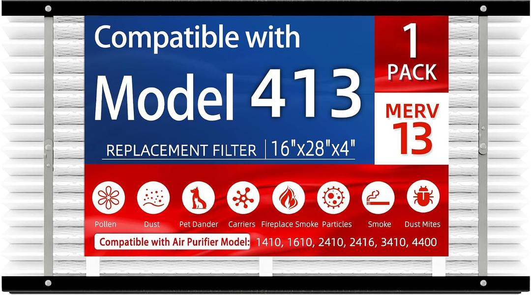 1 Pack 413 Replacement Filter, Compatible with AprilAire 413 Whole House Air Purifiers Models,1410,1610,2410,2416,3410,4400,MERV16 HVAC Furnace Filter Replacement,Actual Size:16"x28"x4" Air Filter