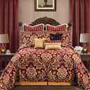 Loom and Mill 9-Piece Chenille Jacquard Comforter Set, Luxury Christmas Red Comforter Queen Sets, Ultra Soft Floral Bedding with Euro Shams, Bedskirt, Filled Decorative Pillow for Home, Red, Queen