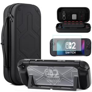 FUNDIARY Large Capacity Carrying Case for Nintendo Switch 2 (2025) - Switch Two Accessories Bundle with Screen Protector, Heavy Duty Protective Dockable Cover, Hard Shell Portable Travel Pouch, Black