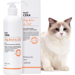 Breezytail PetOCera All-in-One Cat Shampoo and Conditioner | Hypoallergenic Cat Skin & Coat Care | Itch Relief, Moisturizing & Rejuvenating | Veterinarian Approved and Formulated (10.1oz, 300ml), Expiry: 03-24-2028