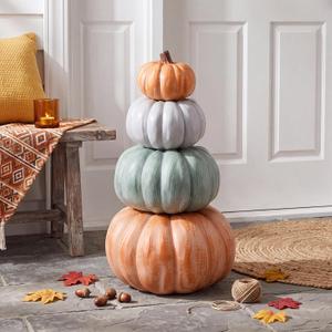 4 Pcs Stackable Resin Decorative Pumpkins Fall Outdoor Decor Fairytale