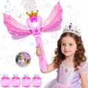 EagleStone Princess Bubble Wand for Kids Girls with LED Lights & Music, Fairy Bubble Machine Toy with 4 Bubble Solutions, Outdoor Bubble Toys for Toddlers Aged 3 4 5 6 7 8, Birthday Gift for Girls
