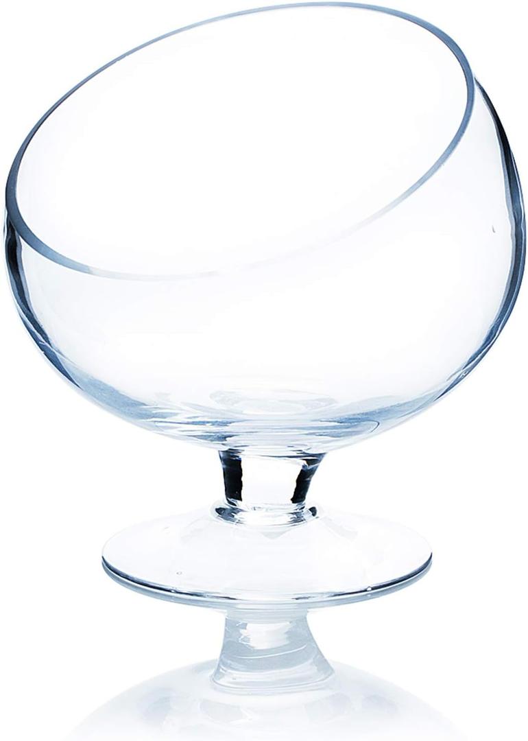 WGV Slant Cut Bowl Glass Vase with Stand, Width 8.25", Height 8.75", Clear Planter Terrarium, Candy Dish, Fruit Jar for Wedding Party Event, Home Office Decor, 1 Piece