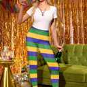 Women's Mardi Gras Carnival Striped Leggings Bold Colorful High Waist Tights Festival Pants Stripeds M (Green, M)