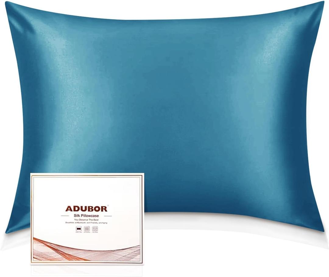 Adubor 100% Silk Pillowcase - Mulberry Silk Pillow Cases, 23 Momme 6A Grade Fibers, Silk Pillow Case for Hair and Skin Health, with Hidden Zipper (Standard 20''26'', Peacock Blue, 1PC)