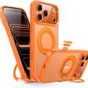 Magnetic for iPhone 17 Pro Case Camera Control Button with Stand [Compatible with MagSafe] [360 Rotatable Ring Holder Kickstand] [Military Grade Protection] 17Pro Phone Case 6.3 Inch, Orange