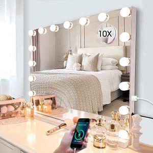 Kottova Large Vanity Mirror with Lights, 24.4"x 21.2", Hollywood Vanity Makeup Mirror with 3 Color Lights, 17 LED, USB Charging Port with Detachable 10X Spot Mirror, Touch Control, White