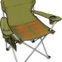 CAMP & GO Heavy-Duty Heated Wide Quad Camping Chair, Folding Heated Chair with 18-Inch USB Cable, Storage Compartment, and Cup Holders, Weight Capacity of 500 lbs., Moss
