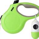 Fida Retractable Dog Leash with Dispenser and Poop Bags, 16 ft Pet Walking Leash for Small Dog or Cat up to 26 lbs, Anti-Slip Handle, Tangle Free, Reflective Nylon Tape (S, Green)