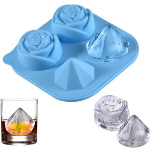 4 x Rose Shaped Ice Cube Tray Elegant Silicone Mold for Unique Ice Cubes, Perfect for Cocktails, Drinks, and Special Occasions 4 grids -Blue