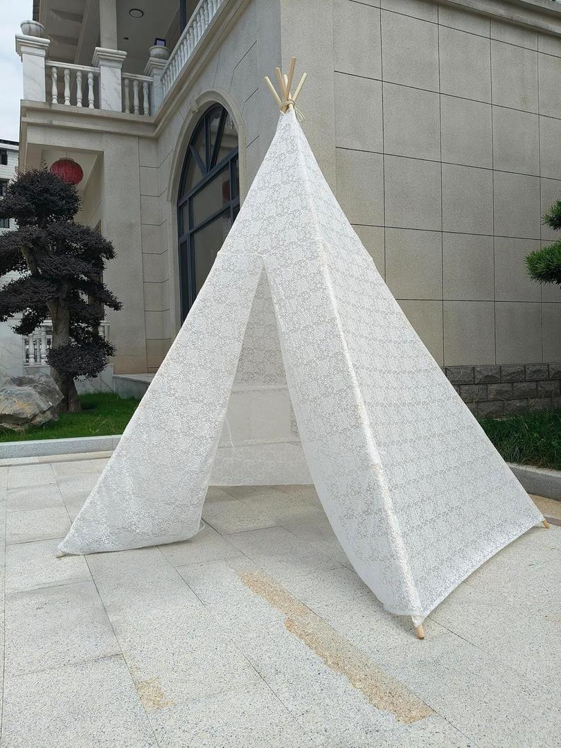 Miyaya 5 - Sided Lace Elegant Adult Teepee: 87" Tall, Versatile for Indoor Decor, Outdoor Celebrations, Weddings, Beach Outings, and Picnics (White)