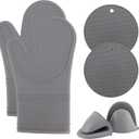 COOK WITH COLOR Silicone Oven Mitts- Heat Resistant Gloves with Soft Quilted Lining Oven Mitt Pot Holders for Cooking and BBQ, Gray, Mitt Set