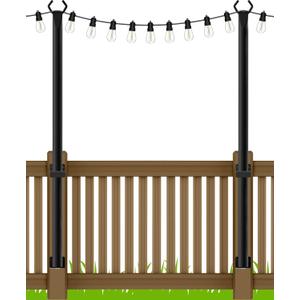 5Ft String Light Poles 2 Pack,Light Poles for Outside Lights,Outdoor with Fence Brackets Hanging Lights,Metal Stand Deck Patio Backyard