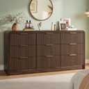 Decofy Fluted 9 Drawers Dresser, 63'' Wide Modern Chest of Drawers with Round Edge & Metal Handle, Wood Drawer Organizer for Bedroom, Living Room, Walnut