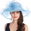 SAFERIN Women's Organza Church Kentucky Derby Fascinator Bridal Tea Party Wedding Hat (3190-light Blue)