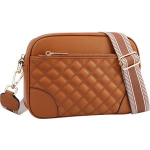 FYY Small Crossbody Bags for Women Quilted Vegan Leather Crossbody Purses for Women Travel with Adjustable Shoulder Strap (Brown)