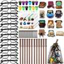 Pasimy 144 Pcs Wizard Party Favors Birthday Decorations with Mini Notebook Black Glasses Pencil Stamp Sticker Gift Bag for Adults Wizard Magical Goody Bag Stuffers Prizes Supplies (Wand)