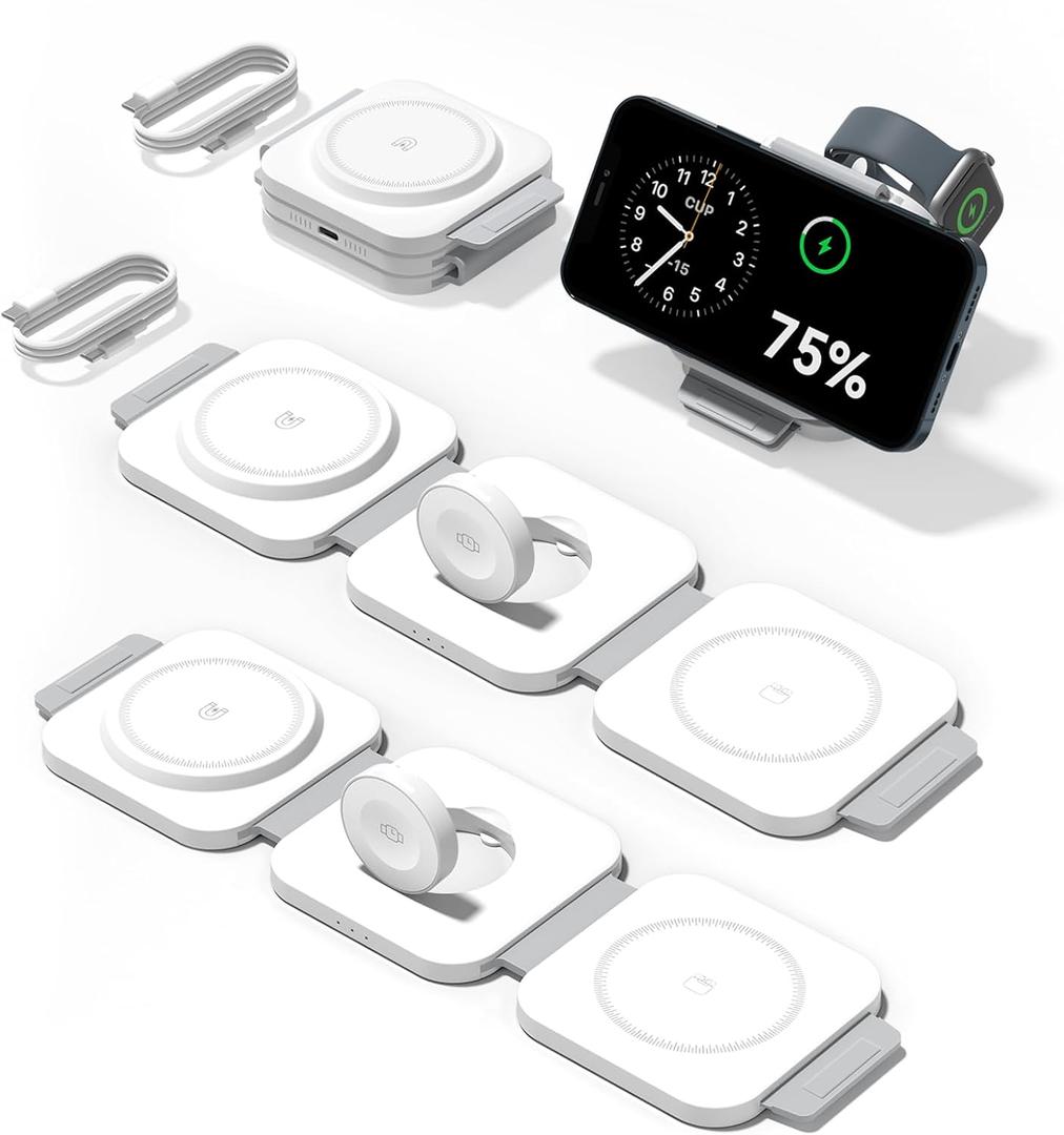 2Pack 3 in 1 Charging Station for Apple Multiple Devices Foldable Magnetic Fast Wireless Charger Dock, Travel Charging Pad for iPhone 17 16 15 14 13 12 Series Apple Watch Series & AirPods 4/3/2/Pro