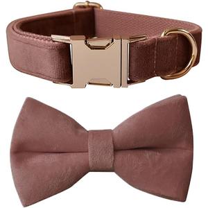 Love Dream Bowtie Dog Collar, Velvet Dog Collars with Detachable Bowtie Metal Buckle, Soft Comfortable Adjustable Bow Tie Collars for Small Medium Large Dogs (Medium, Dark Pink)