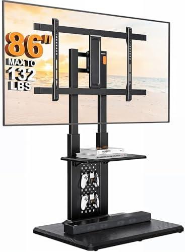 Perlegear Floor TV Stand with Mount for 32-86" TVs up to 132 lbs, Tall TV Stand with Pegboard and 6 Height Settings, TV Swivel Stand with Wooden Base, Max VESA 600x400mm PGFS13