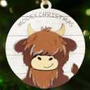 5 x 2 Layered Wooden Highland Cow Christmas Ornaments, Farmhouse Christmas Decor, Western Farm Decor Gifts for Family, Mom, Dad, Friends, Cow Farmers, Hanging on Holiday Decorations (Baby)