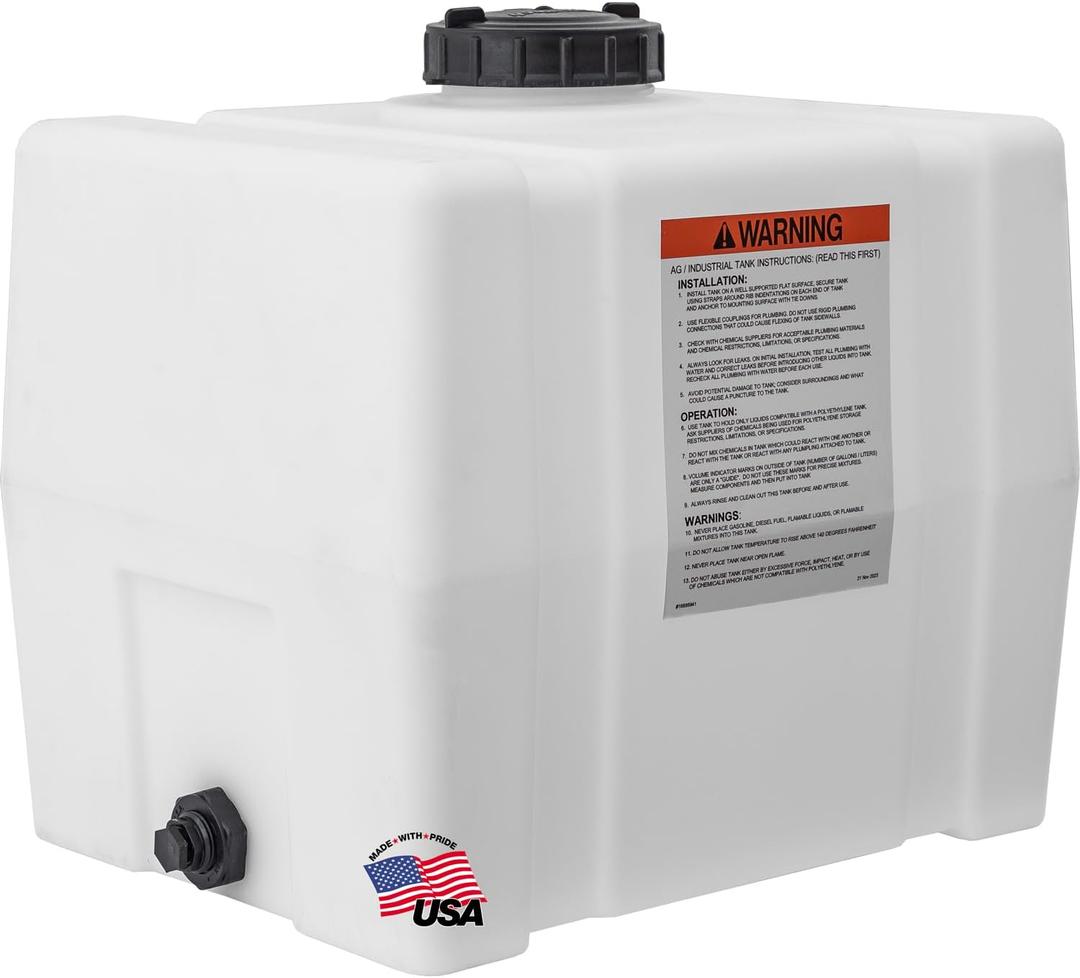 RomoTech 82123909 Horizontal Square Reservoir Water Tank, 30 gallon, Made In USA, Natural Poly Tank Non-Flammable Liquids, UV-Resistant, Ideal for Agricultural Use, RV Water Storage