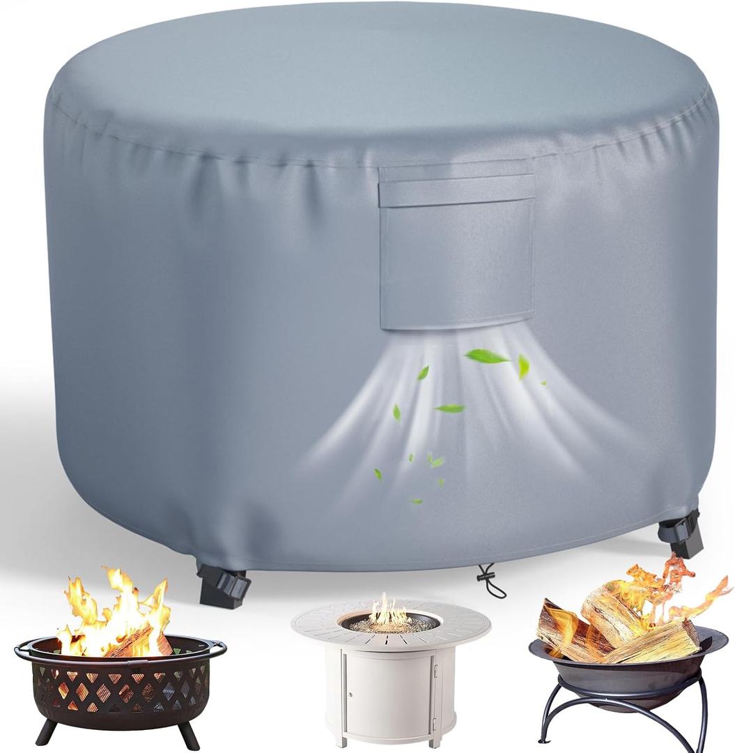Chinchilla Heavy Duty 36 Inch Round Fire Pit Cover - 100% Waterproof & Weatherproof, Durable All-Season Protection for 33/34/35/36 Inch Propane Fire Pits and Tables (Grey)