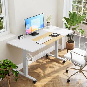 MOUNTUP 55x28 Inches Electric Height Adjustable Standing Desk, Sit Stand Desk with Memory Controller, Ergonomic Stand Up Desk for Home Office with Splice Board, White 