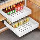 Pull out Cabinet Organizer, 21"Deep, 16.9"Wide Full-Extension Heavy Duty Slide out Drawers with Nano Adhesive, Roll Out Shelf Sliding Cabinet Storage for Kitchen, Bathroom, Pantry, Under Sink(White)