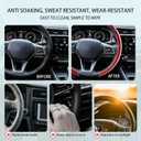 Steering Wheel Covers, 3PCs Carbon Fiber Anti-Skid Clip on Car Steering Wheel Cover Protector Universal for Most Car Wheel, Black