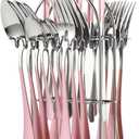 24 Pieces Flatware Set, Caliamary Stainless Steel Flatware Set with Silverware Holder Spoons Forks Knives,Utensils Set Service for 6,Gold Mirror Polished and Matte Pink Painted (Pinkish Silver)