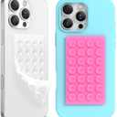 3 x 2 Pack Silicone Suction Cup Phone Case Mount Double-Sided, Hands-Free Strong Grip Holder for iPhone and Android, Sticky Phone Stand for Selfies and Videos, Neon Pink+Transparent