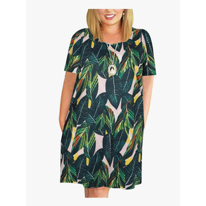 Kancystore Women Plus Size Dresses Short Sleeve Cold Shoulder Casual T-Shirt Swing Dress with Pockets M size
