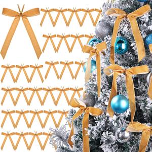 Riceshoot 30 Pcs Christmas Velvet Bow, 6 x 8 Inch Rustic Crafts Gift Bows Nice for Christmas Tree, Garland, Large Gifts, Parties, Indoor or Outdoor Decorations(Khaki)