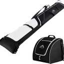 Ski Bag and Boot Bag Combo, Padded Skis Bag for Air Travel, Safety Reinforce Ski Carrier Bag Fits for Skis Up to 200 CM and Boots Up To Size US13, Water- resistant Ski Travel Bag (Black & White)