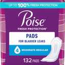 Poise Incontinence Pads & Postpartum Incontinence Pads, 4 Drop Moderate Absorbency, Regular Length, 132 Count, Packaging May Vary
