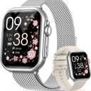 Smart Watches for Women for iPhone Android: 1.85" Smart Watch with 30 Days+ Battery Life Make/Recive Call Heart Rate SpO2 Sleep Monitor 120+ Sport IP68 Waterproof Fitness Tracker Reloj Pedometer (Silver)