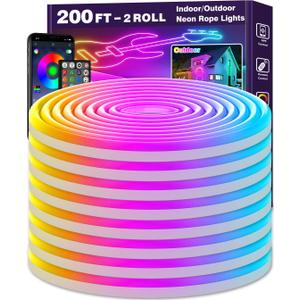 200Ft Neon Rope Lights,Flexible Led Rope Lights Control with App/Remote,Multiple Modes Rope Lights,IP65 Outdoor RGB Led Neon Lights Waterproof,Music Sync Gaming Led Neon Light Strip for Bedroom Decor