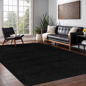 Area Rug 8x10 Black Washable Indoor Rug Solid Non Slip Easy to Clean Non Shedding Indoor for Living Room Bedroom Kitchen Dining Room or Hallway (8 X 10 Black)