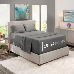 Nestl Extra Deep Pocket Sheets - Fits Mattress 18-24 Inches Deep, 4 Piece King Size Sheets, King Deep Pocket, Charcoal Stone Grey