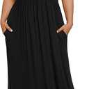 LONGYUAN Women's Plus Size Maxi Dresses for Curvy Women Casual Long Dress, Black,  4XL
