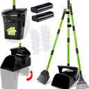 LANNEY Pooper Scooper - 38" Long Adjustable Metal Handle Dog Pooper Scooper Swivel Bin & Rake & Spade with 50 Bags Attachment, Portable Heavy Duty Dog Poop Scooper for Yard Dogs Large Medium Small (Black and green)