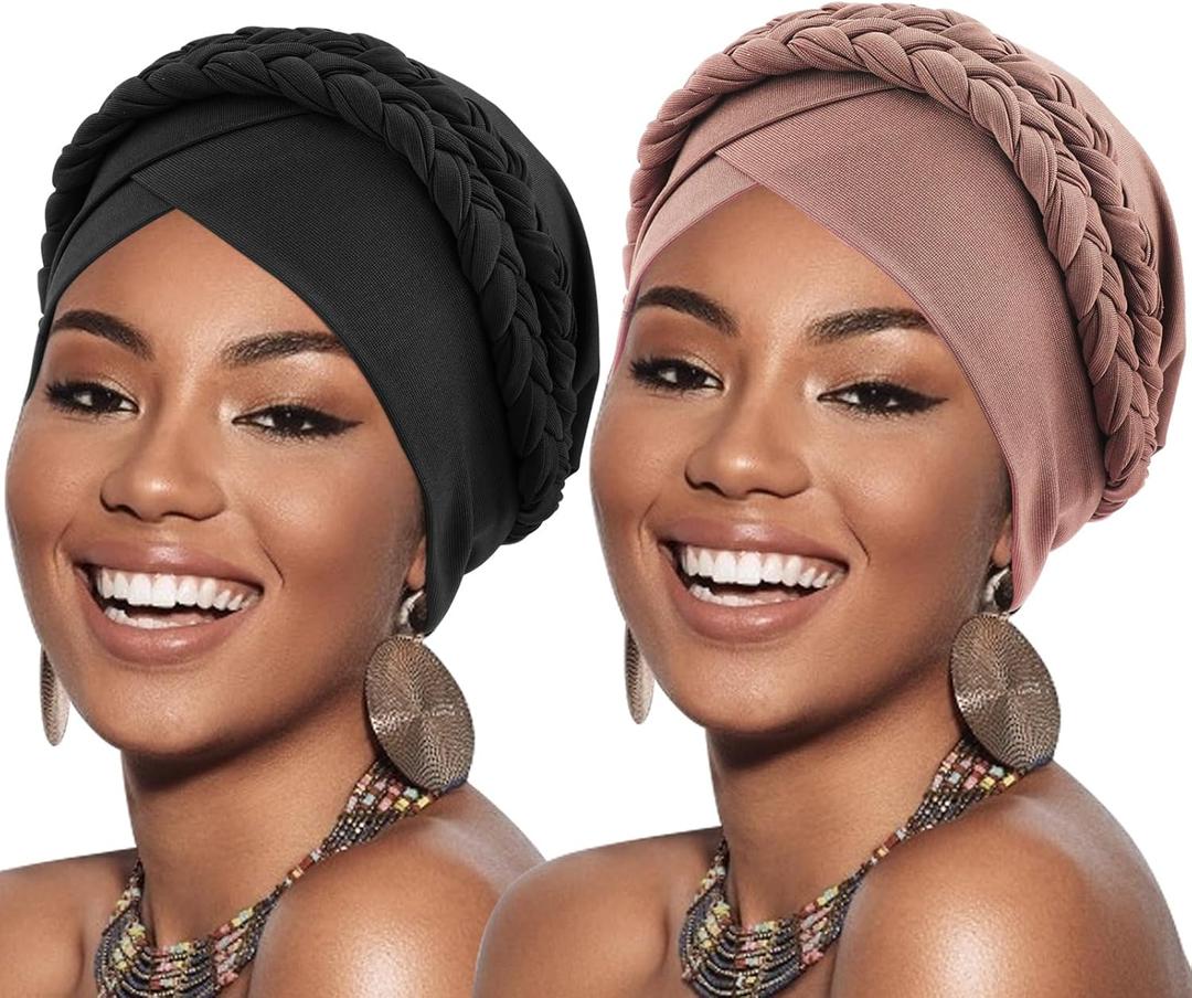African Women Turban Caps Pre-Tied Twisted Turbans Head Scarf for Women Hair Wraps Cover Beanie Cancer Chemo Headwear